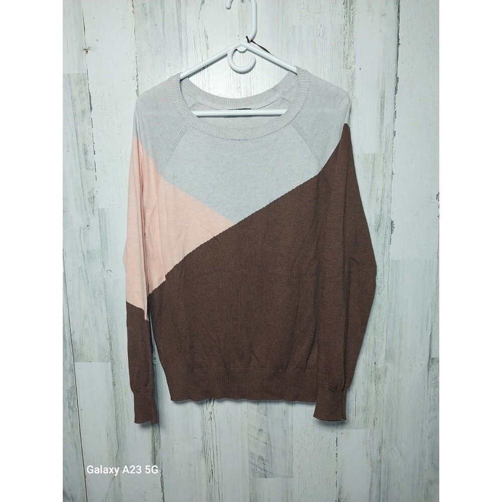 Prana Sweater Womens Medium Colorblock Cotton Wool Banded Hem Brown Peach Gray